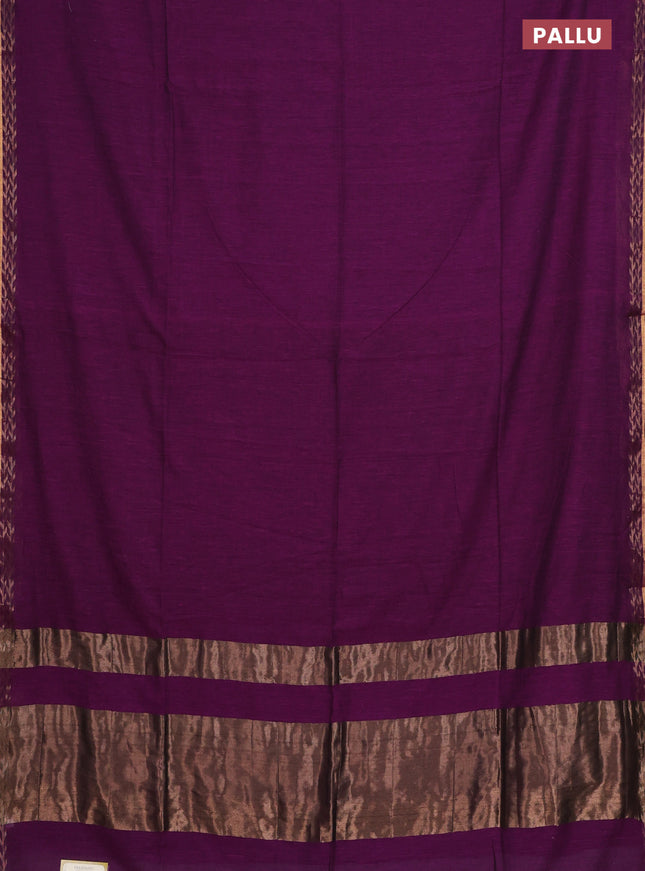 Bengal soft cotton saree purple and green with plain body and zari woven border
