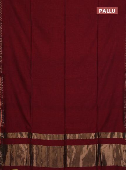Bengal soft cotton saree maroon and yellow with plain body and zari woven border