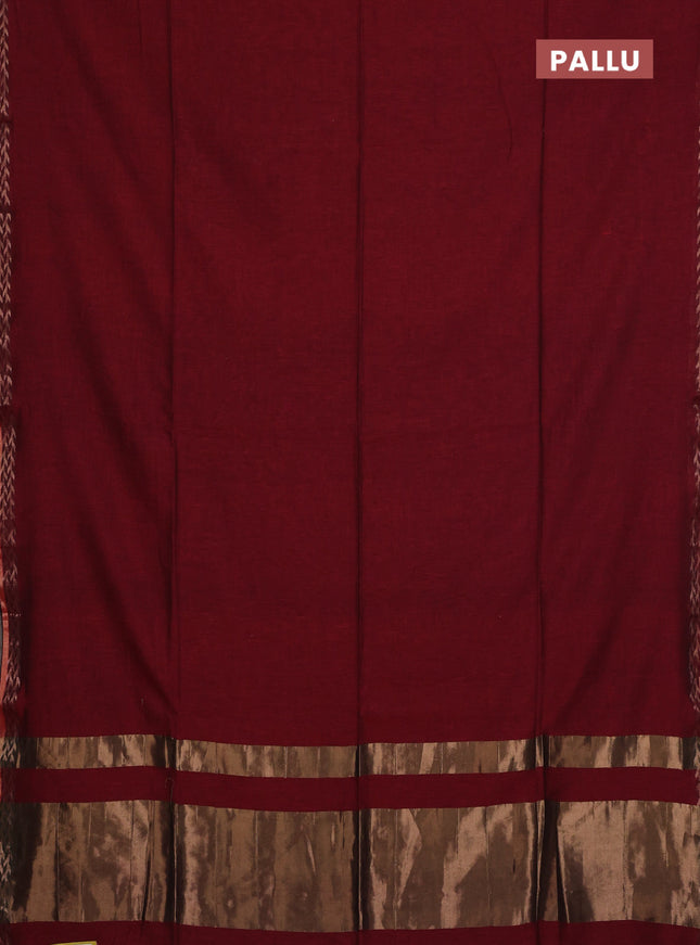 Bengal soft cotton saree maroon and yellow with plain body and zari woven border