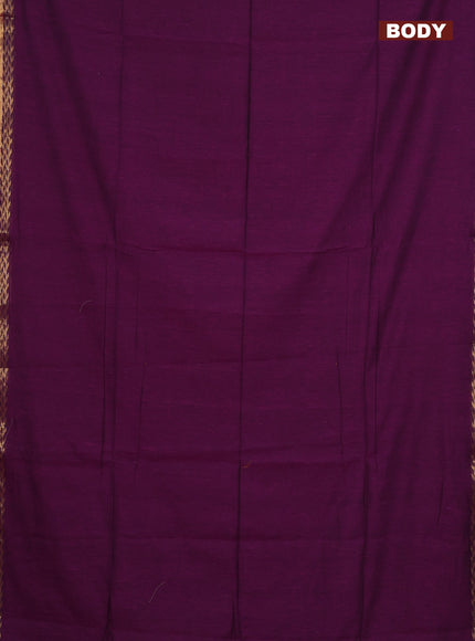 Bengal soft cotton saree purple and green with plain body and zari woven border