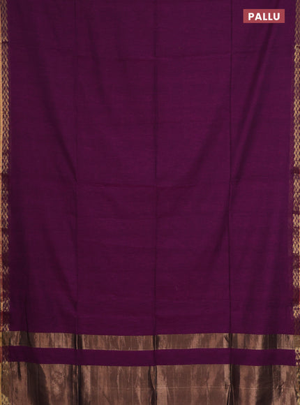 Bengal soft cotton saree purple and green with plain body and zari woven border