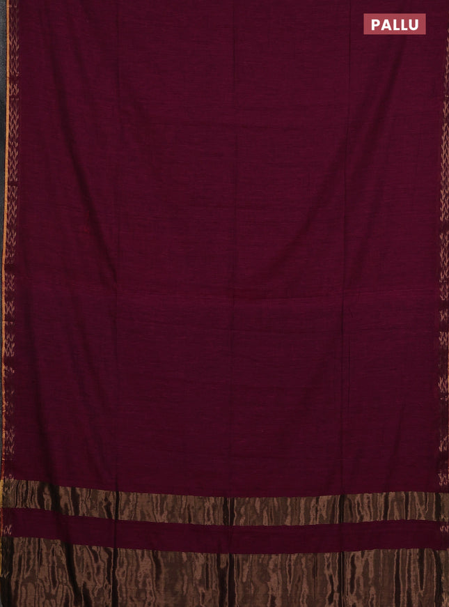 Bengal soft cotton saree purple and beige blue with plain body and zari woven border