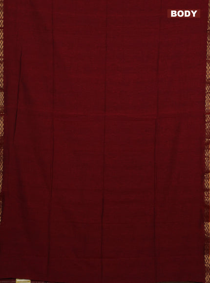 Bengal soft cotton saree maroon and blue with plain body and zari woven border
