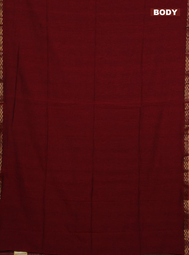 Bengal soft cotton saree maroon and blue with plain body and zari woven border