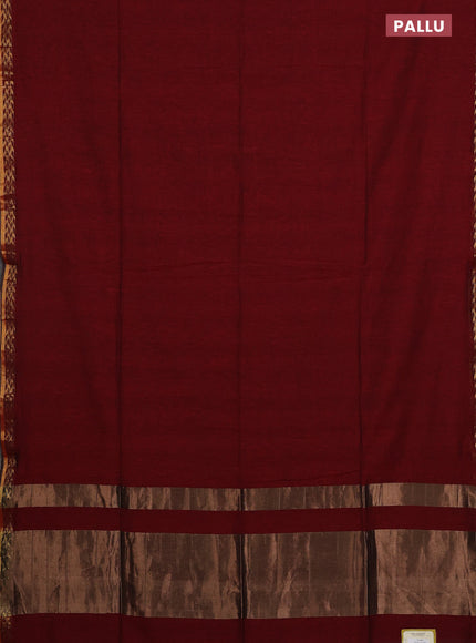 Bengal soft cotton saree maroon and blue with plain body and zari woven border