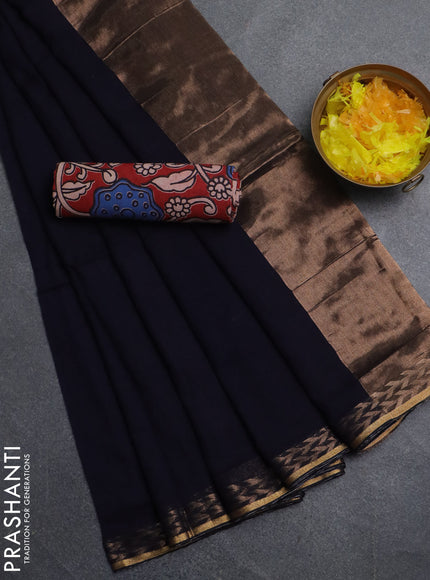 Bengal soft cotton saree navy blue and maroon with plain body and zari woven border