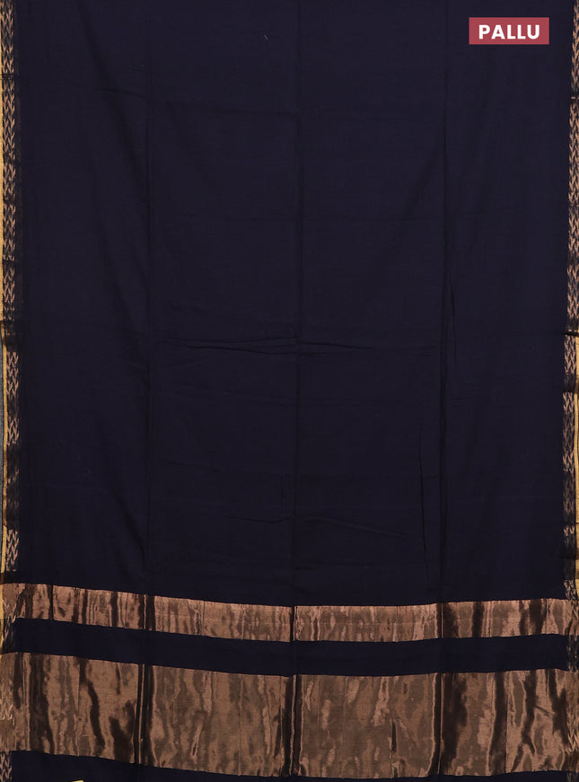 Bengal soft cotton saree navy blue and maroon with plain body and zari woven border