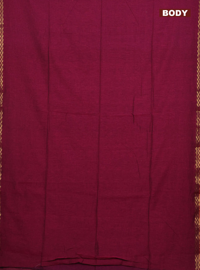 Bengal soft cotton saree magenta pink and blue with plain body and zari woven border