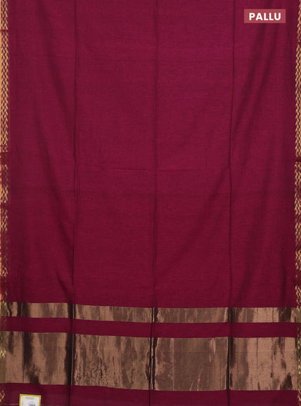Bengal soft cotton saree magenta pink and blue with plain body and zari woven border