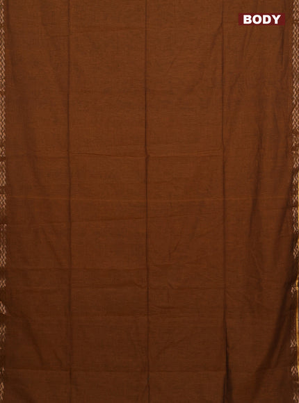 Bengal soft cotton saree dark mustard and violet shade with plain body and zari woven border