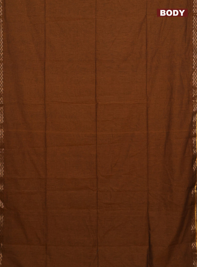 Bengal soft cotton saree dark mustard and violet shade with plain body and zari woven border