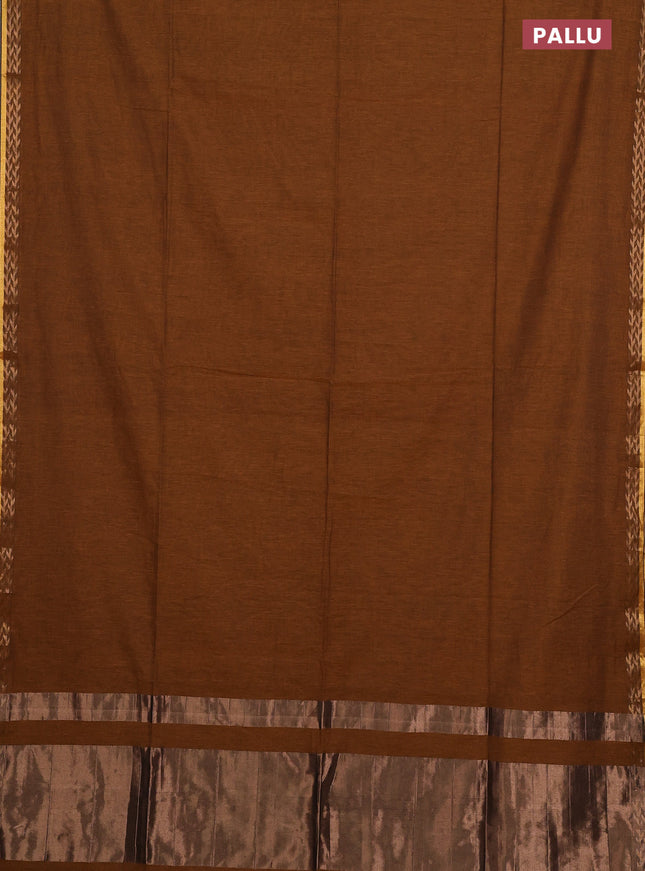 Bengal soft cotton saree dark mustard and violet shade with plain body and zari woven border