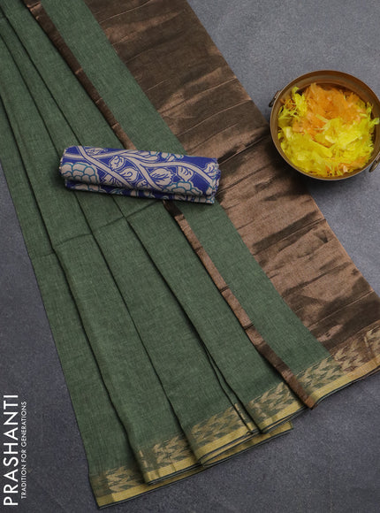 Bengal soft cotton saree pastel green and blue with plain body and zari woven border