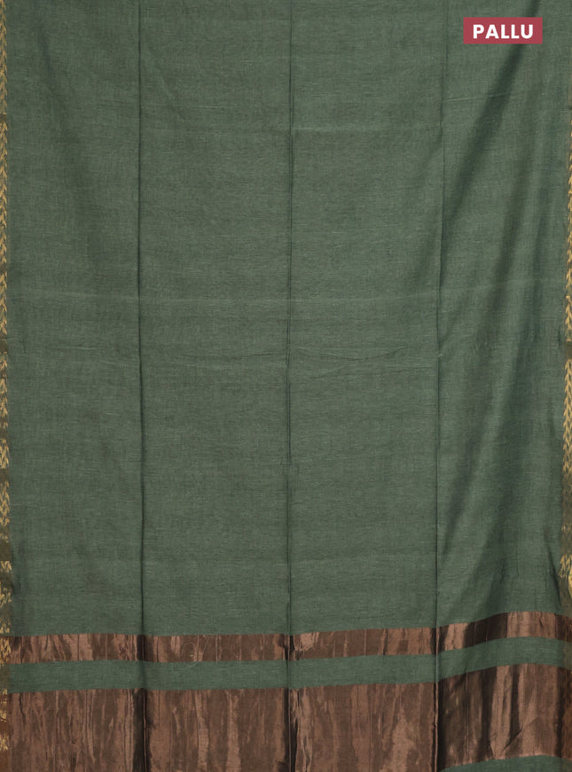 Bengal soft cotton saree pastel green and blue with plain body and zari woven border