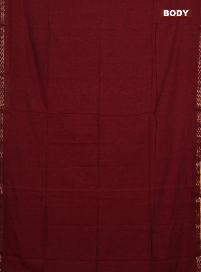 Bengal soft cotton saree maroon and mustard yellow with plain body and zari woven border