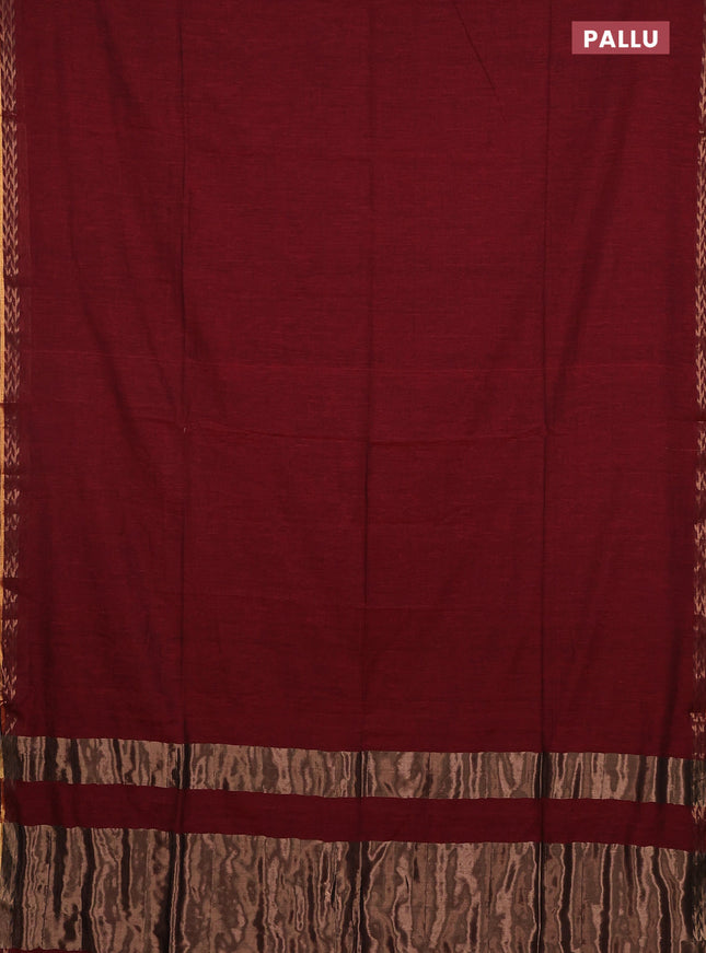 Bengal soft cotton saree maroon and mustard yellow with plain body and zari woven border