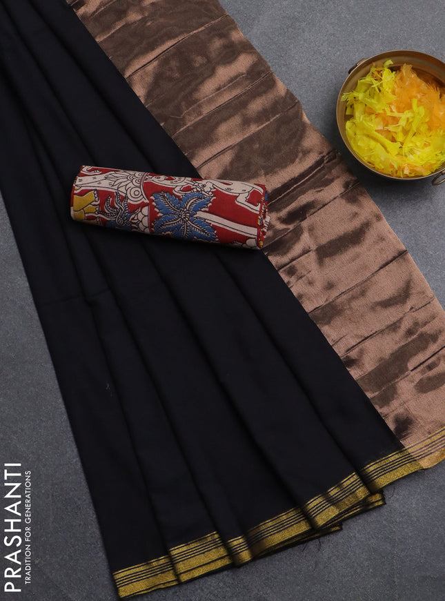 Bengal soft cotton saree black and maroon with plain body and zari woven border