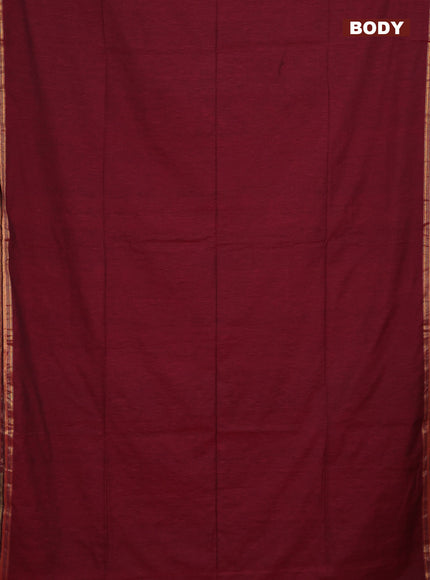 Bengal soft cotton saree maroon and blue with plain body and zari woven border