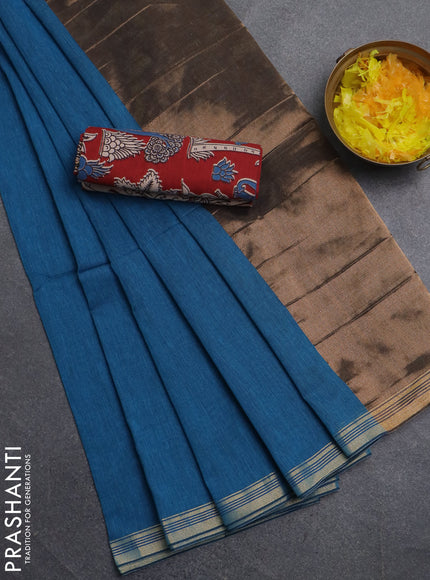 Bengal soft cotton saree cs blue and maroon with plain body and zari woven border