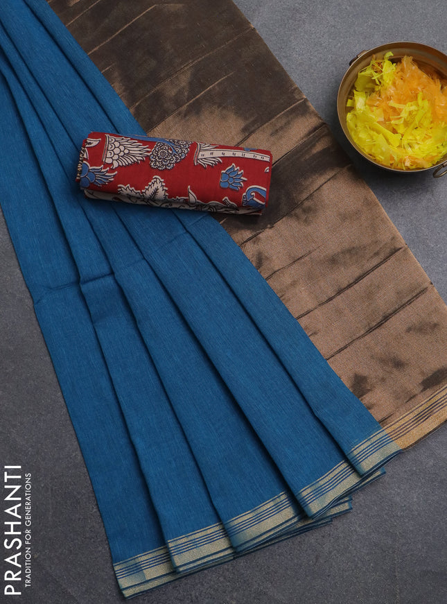 Bengal soft cotton saree cs blue and maroon with plain body and zari woven border