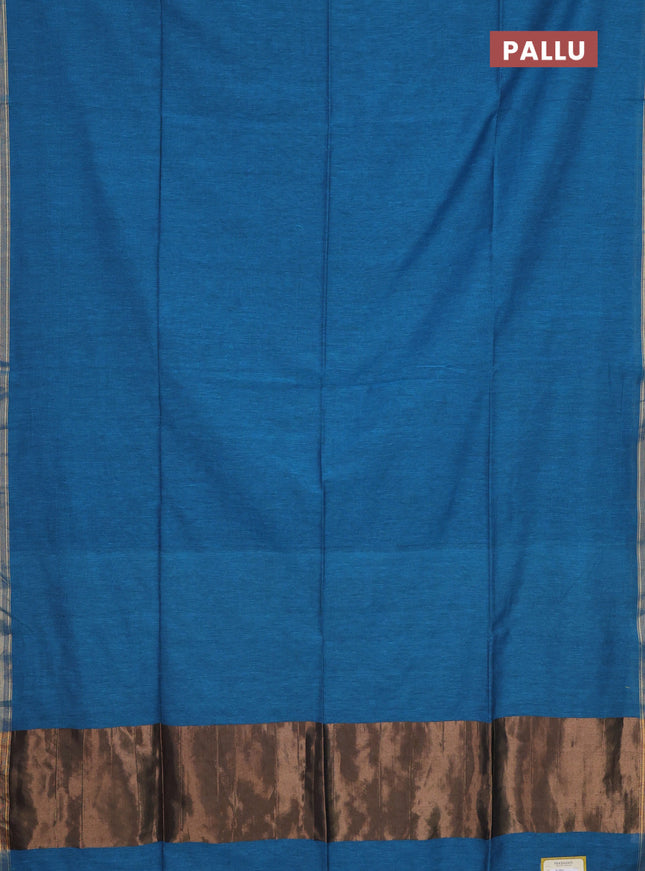 Bengal soft cotton saree cs blue and maroon with plain body and zari woven border