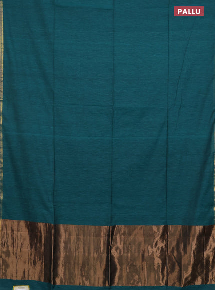 Bengal soft cotton saree teal green and violet with plain body and zari woven border