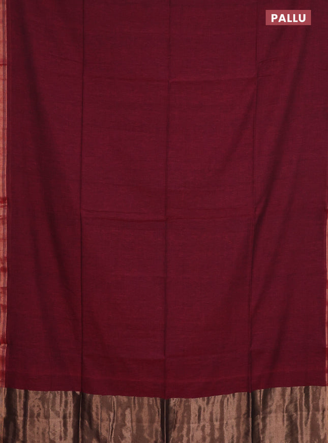 Bengal soft cotton saree maroon and yellow with plain body and zari woven border