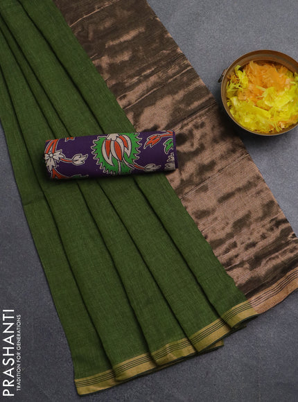 Bengal soft cotton saree green shade and violet with plain body and zari woven border