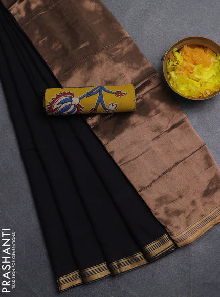 Bengal soft cotton saree black and yellow with plain body and zari woven border
