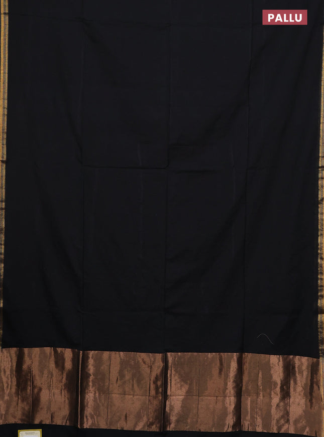 Bengal soft cotton saree black and yellow with plain body and zari woven border