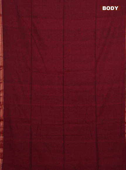 Bengal soft cotton saree maroon and yellow with plain body and zari woven border