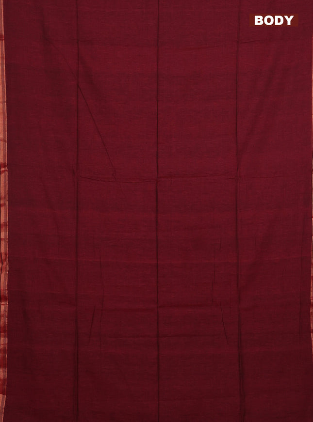 Bengal soft cotton saree maroon and yellow with plain body and zari woven border