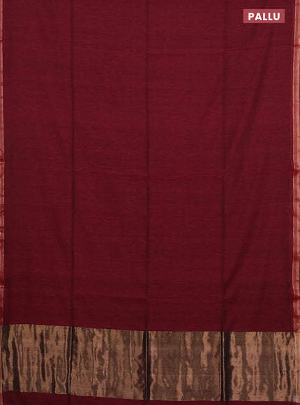 Bengal soft cotton saree maroon and yellow with plain body and zari woven border