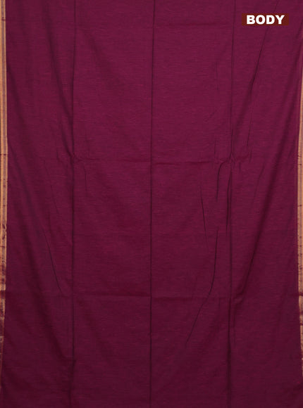 Bengal soft cotton saree dark magenta pink and yellow with plain body and zari woven border