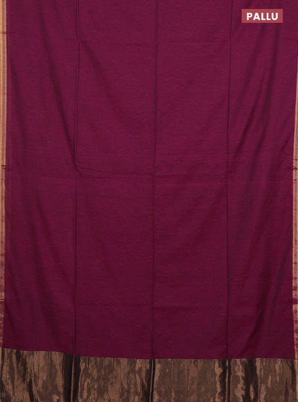 Bengal soft cotton saree dark magenta pink and yellow with plain body and zari woven border