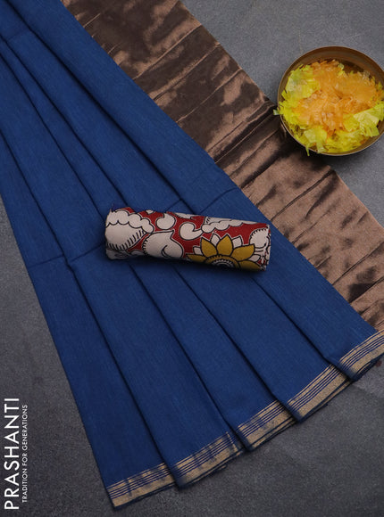Bengal soft cotton saree cs blue and maroon with plain body and zari woven border