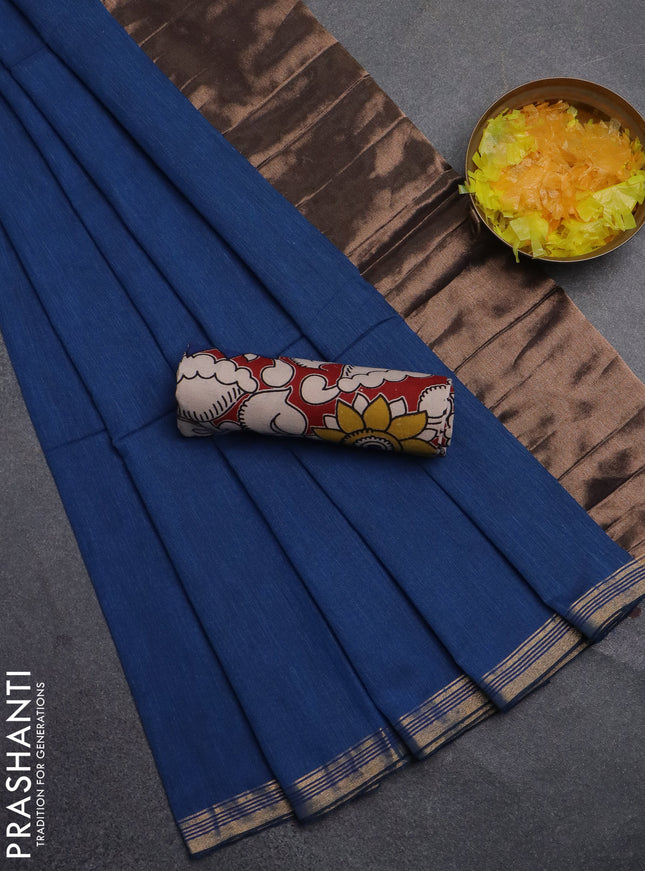 Bengal soft cotton saree cs blue and maroon with plain body and zari woven border