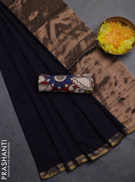 Bengal soft cotton saree navy blue and maroon with plain body and zari woven border