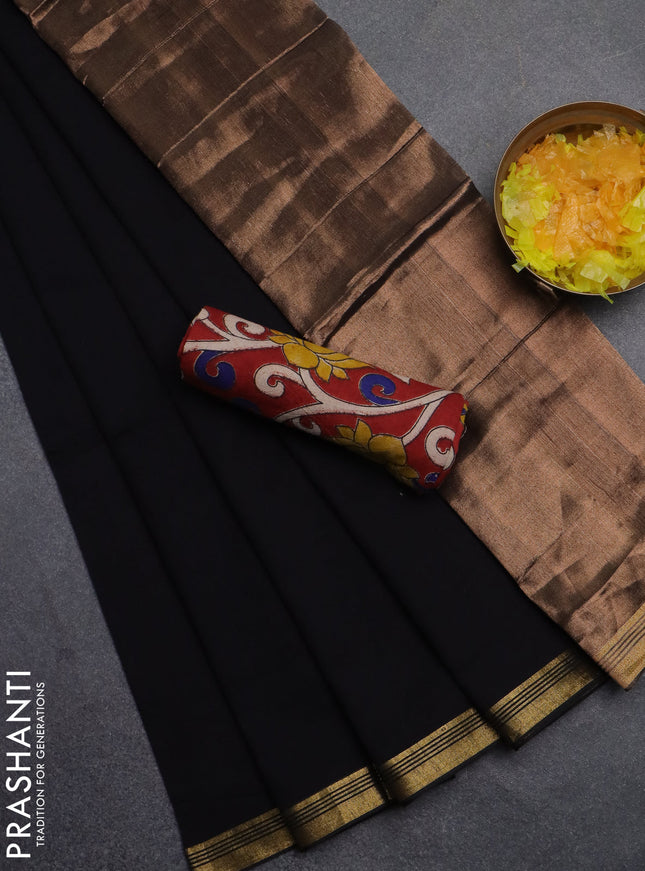 Bengal soft cotton saree black and maroon with plain body and zari woven border