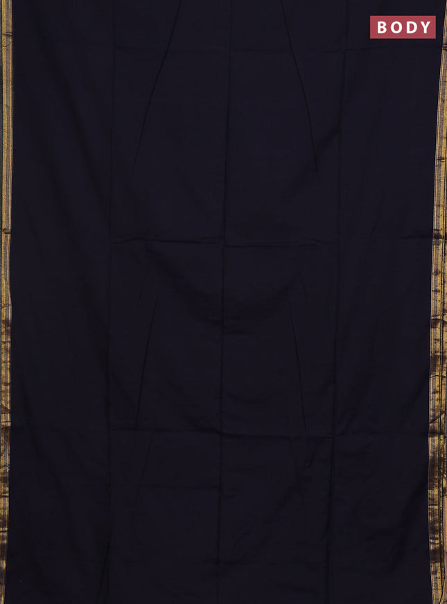 Bengal soft cotton saree navy blue and maroon with plain body and zari woven border