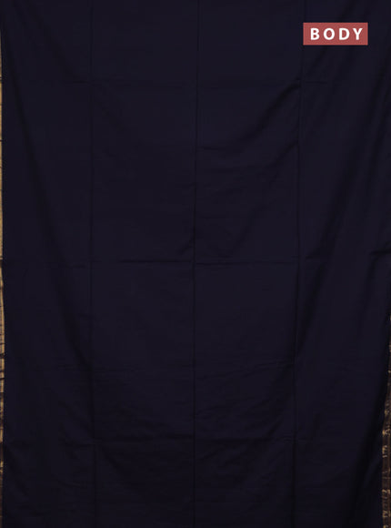 Bengal soft cotton saree deep navy blue and dark mustard with plain body and zari woven border