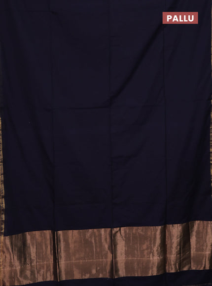 Bengal soft cotton saree deep navy blue and dark mustard with plain body and zari woven border