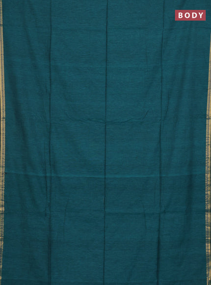 Bengal soft cotton saree teal green and maroon with plain body and zari woven border