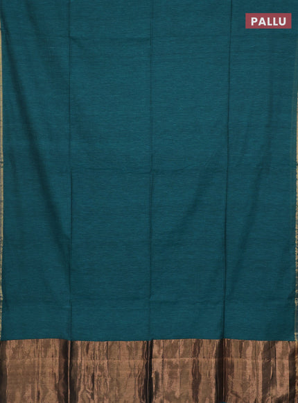 Bengal soft cotton saree teal green and maroon with plain body and zari woven border