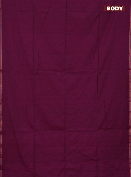 Bengal soft cotton saree dark magenta pink and blue with plain body and zari woven border