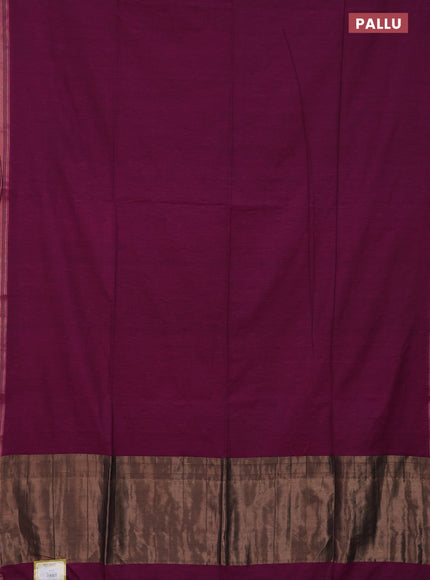 Bengal soft cotton saree dark magenta pink and blue with plain body and zari woven border