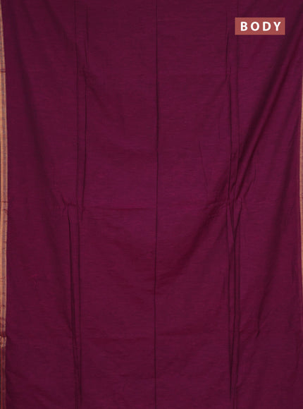 Bengal soft cotton saree dark magenta pink and blue with plain body and zari woven border
