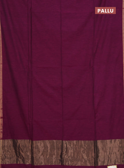 Bengal soft cotton saree dark magenta pink and blue with plain body and zari woven border