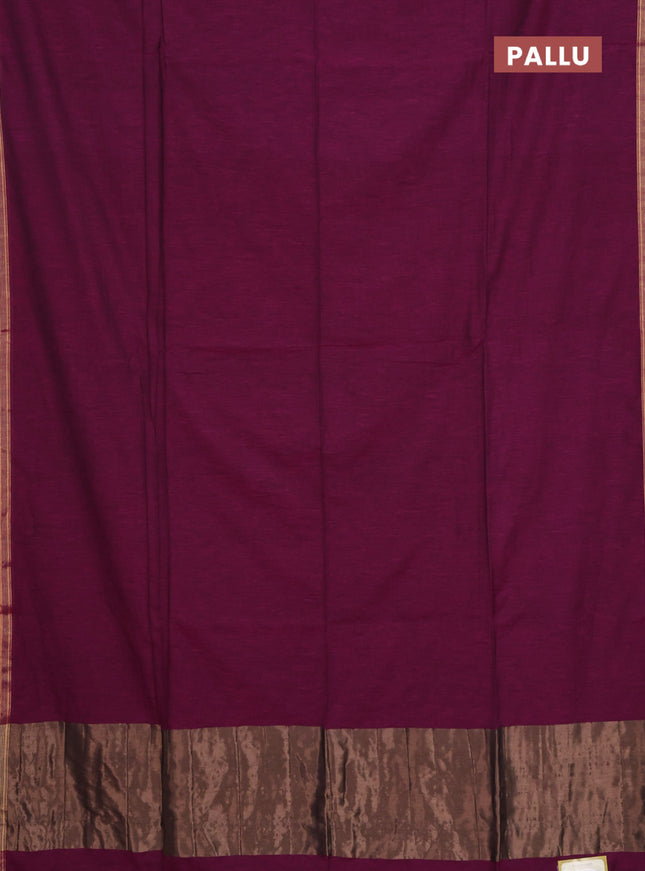 Bengal soft cotton saree dark magenta pink and blue with plain body and zari woven border