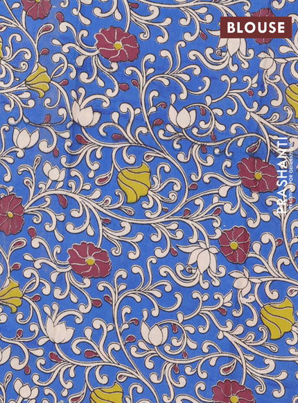 Bengal soft cotton saree dark magenta pink and blue with plain body and zari woven border